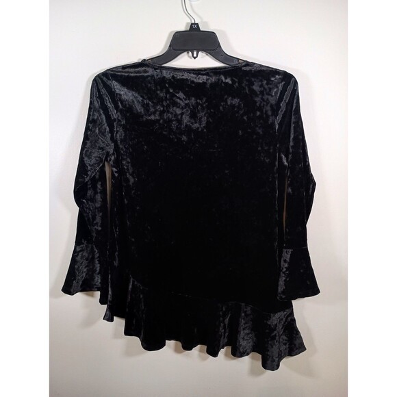 Linea Louis Dell'Ollio Velvet Asymmetrical Flutter Sleeves Black Top Size Small - Picture 5 of 6